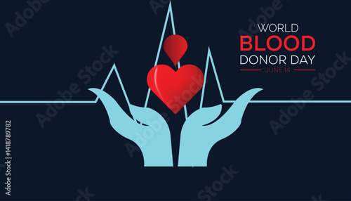June is World Blood Donor Day. Vector template Design for banner, greeting card, poster, prints, social media post ,flyer , T shirt with background.