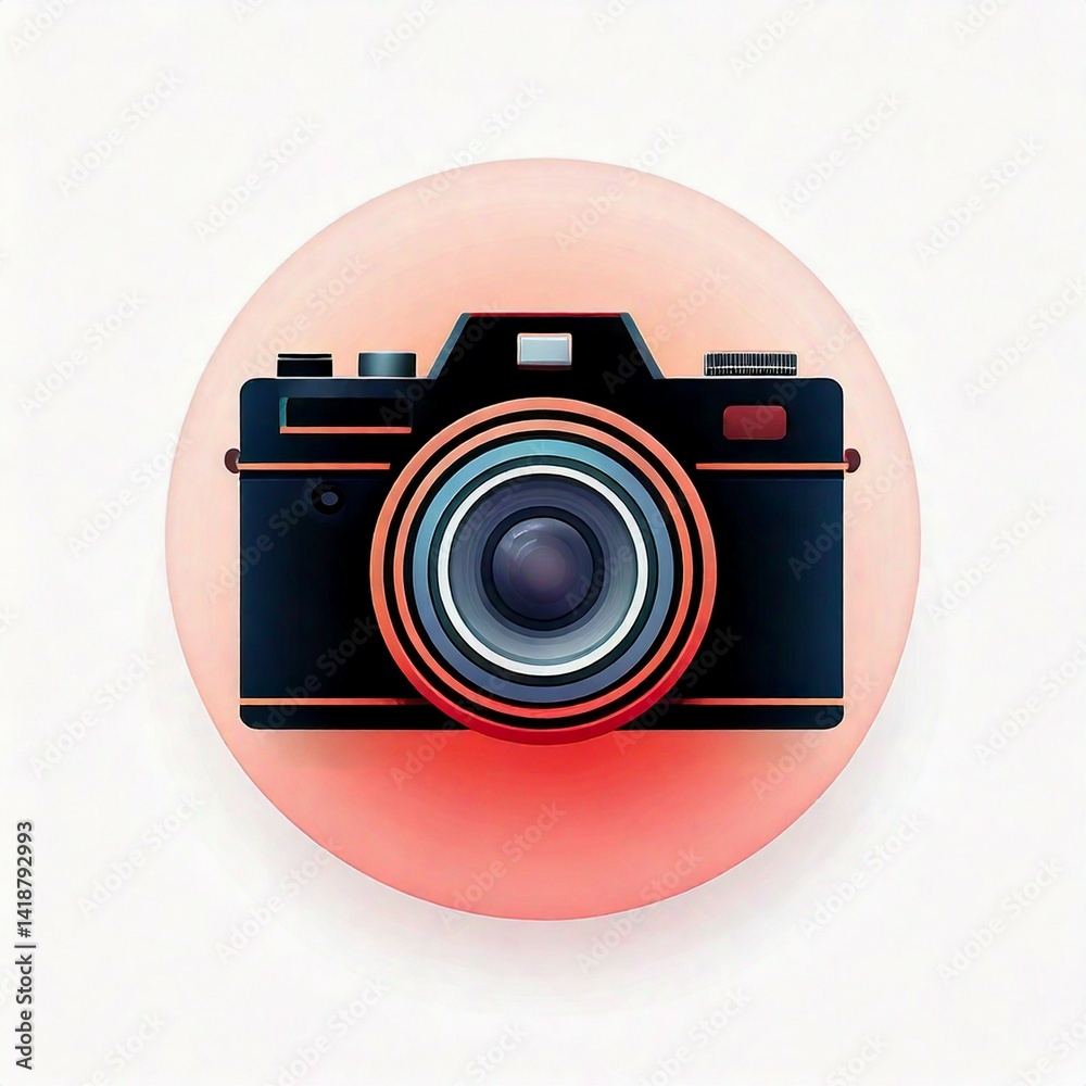 Fototapeta premium Illustration Retro Camera icon logo black color with isolated white background