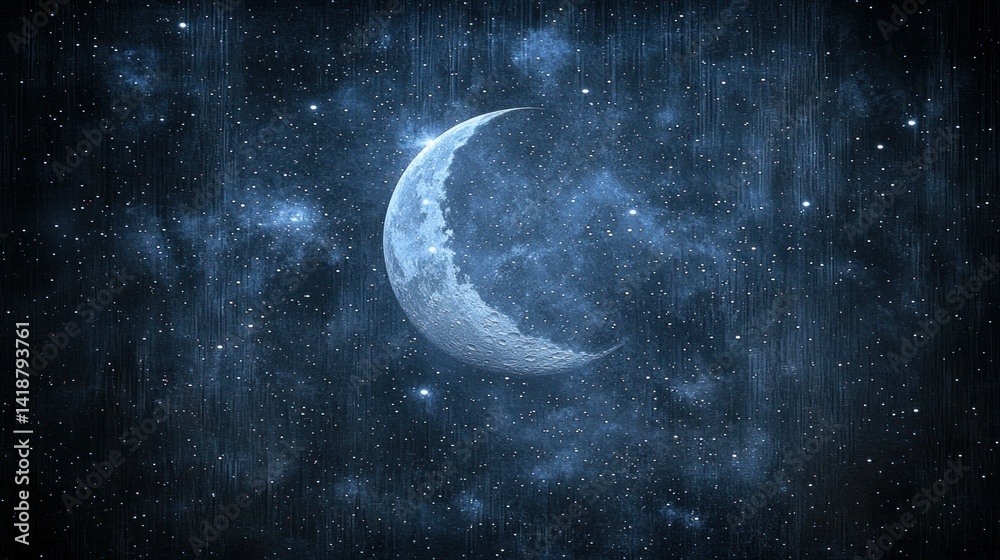 Fototapeta premium Crescent moon in a starlit night sky