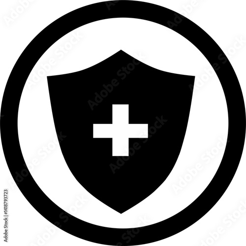Health protection shield inside black circle. Icon for design