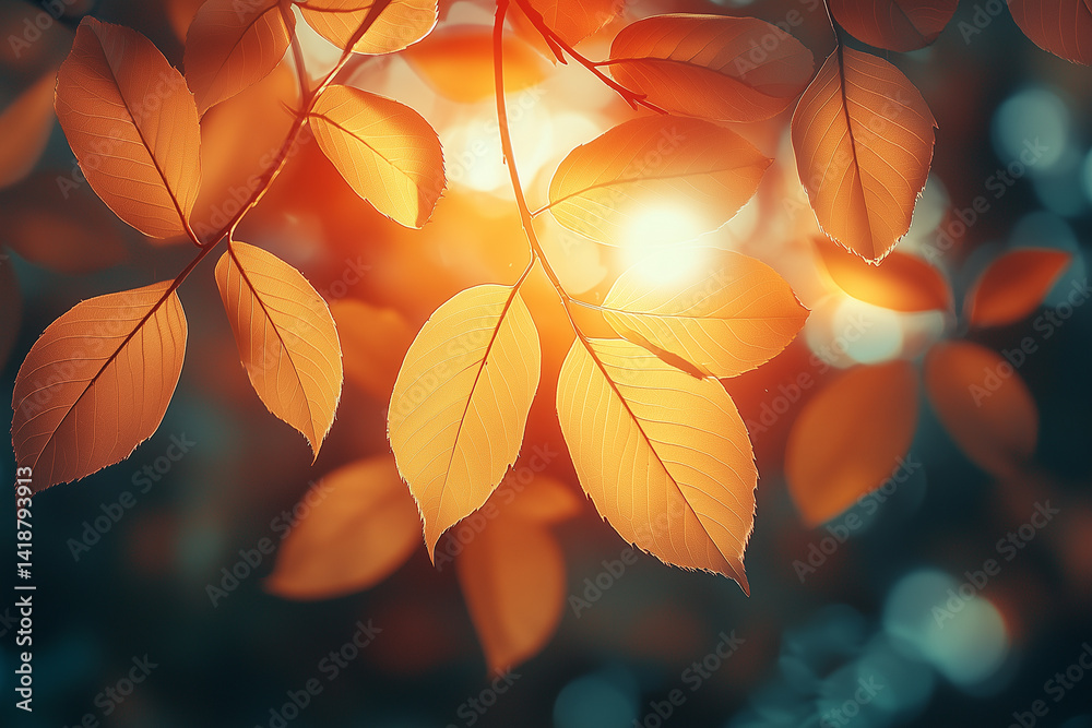 Fototapeta premium Foliage with Light Leaks: A close-up of foliage with artistic light leaks or lens flares, creating a dreamy and ethereal atmosphere that enhances the natural beauty