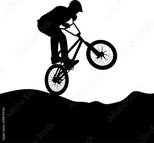 Mountain Biker Silhouette. Man Jumping with Bike. Adventure Sport, Outdoors, Jump