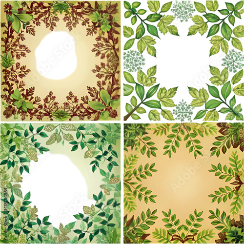 Autumn frames with leaves and Watercolor hand drawn floral isolated illustration set

