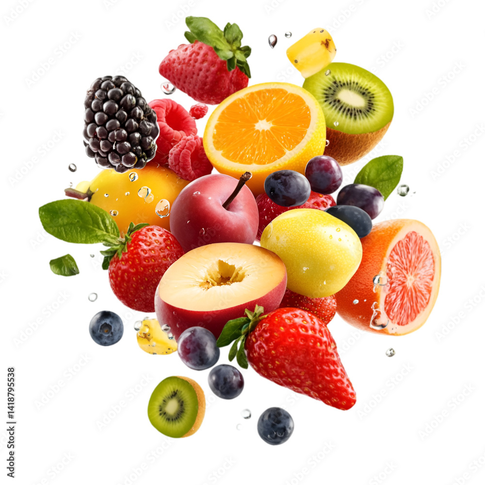 custom made wallpaper toronto digitalFresh Fruit Mix on White Background with Grapes and Berries. Fruit mix on a white and transparent background, with grapes and blueberries, lemon, strawberry, orange, apple, and banana, PNG cutout.	
