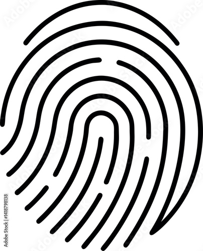 Simple Fingerprint Black Outline on White Background, Unique Identification, Security Icon