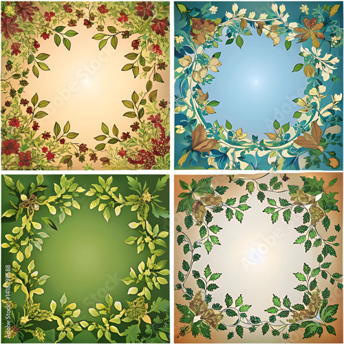 Autumn frames with leaves and Watercolor hand drawn floral isolated illustration set
