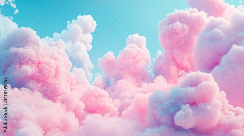 Fototapeta premium Dreamy Pink and Blue Cotton Candy Cloudscape: A Serene, Whimsical Sky