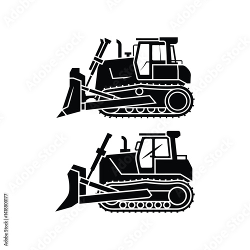 Bulldozer Silhouette Heavy Machinery Construction Equipment Black and White Illustration Simplified Graphic Design