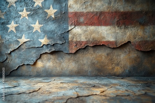 American flag close-up on textured concrete background patriotic tribute for veterans day with vivid red white blue colors minimalist flat lay
