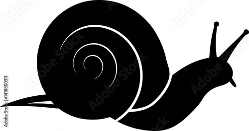 Black Snail Silhouette, Crawling Slug with Antennae, Wildlife Mollusk Animal Outline