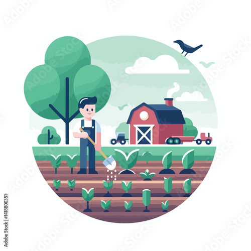 vector image of people farming