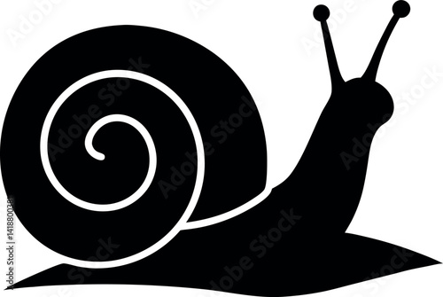 Silhouette of a Snail with a Shell and Antennae on a White Background Isolated