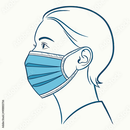 Woman Wearing Face Mask with Protective Mask Icon for Health, Safety, and Hygiene