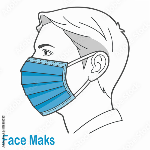 Man in Face Mask . Male Character Wearing Protective Mask for Health and Safety