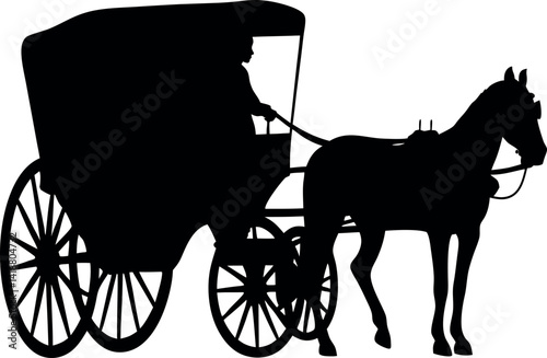 HorseDrawn Carriage Silhouette Antique Transport, Driver, Wheels, Equestrian Icon, Vehicle