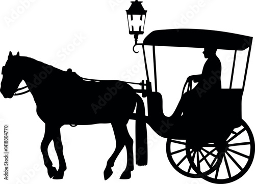 HorseDrawn Carriage Silhouette Horse, Carriage, Driver, Lantern, Vintage, Isolated