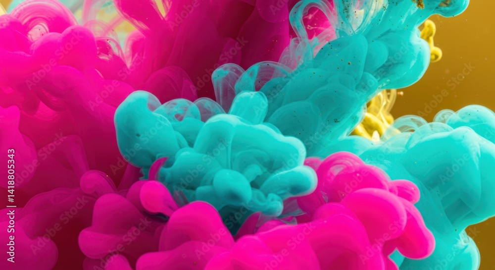 Abstract Magenta Cyan and Gold Fluid Paint Swirls Abstract Magenta Cyan and Gold Fluid Paint Swirls