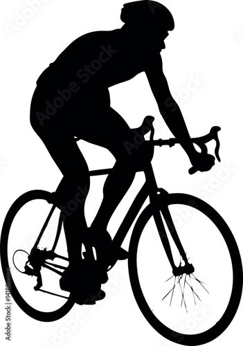 Cyclist Silhouette Man on Road Bike, Helmet, Sport, Cycling, Monochrome, Isolated