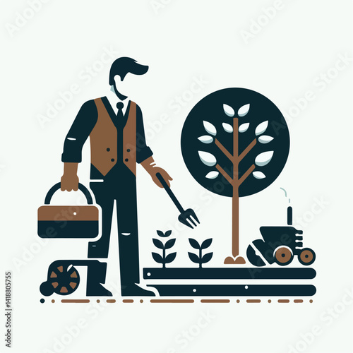 vector image of people farming