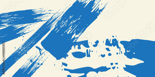 Grunge grainy blue brush stroke with spray texture. Hand drawn distress damaged vintage banner with zigzag bold line. Rough thick brush stroke texture