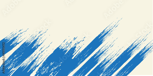 Grunge grainy blue brush stroke with spray texture. Hand drawn distress damaged vintage banner with zigzag bold line. Rough thick brush stroke texture