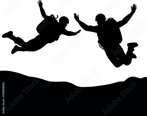 Skydiving Skydivers Silhouette with Parachutes Falling Adventure Excitement Thrill