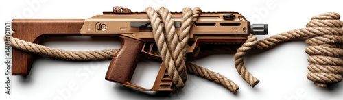 Rifle bound by rope