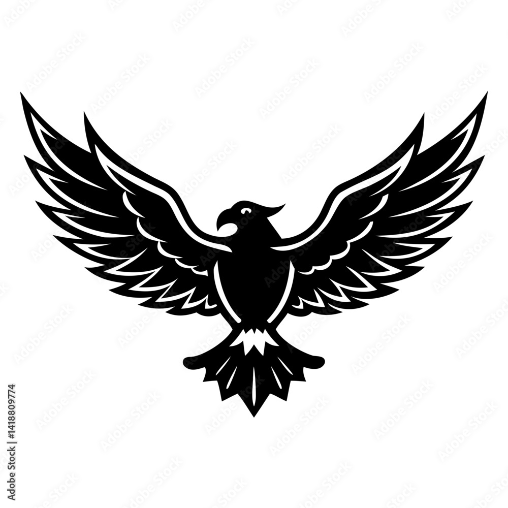 Fototapeta premium Black Eagle Silhouette Descending with Wings Spread Wide High-Resolution PNG on Transparent Background for Graphic Design and Digital Art