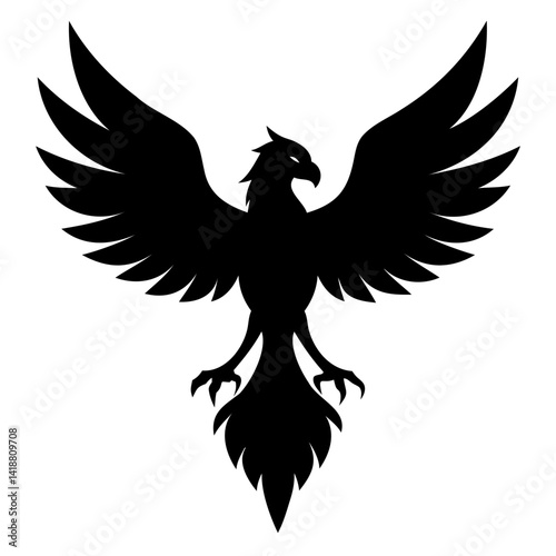 Black silhouette of an eagle descending with wings spread wide isolated on transparent background