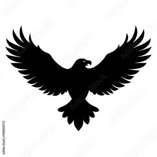 Black silhouette of an eagle descending with wings spread wide isolated on transparent background
