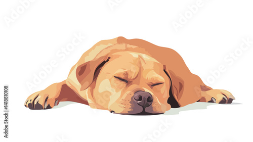 A stylized illustration of a golden retriever lying in a sleeping position against a pure white background.