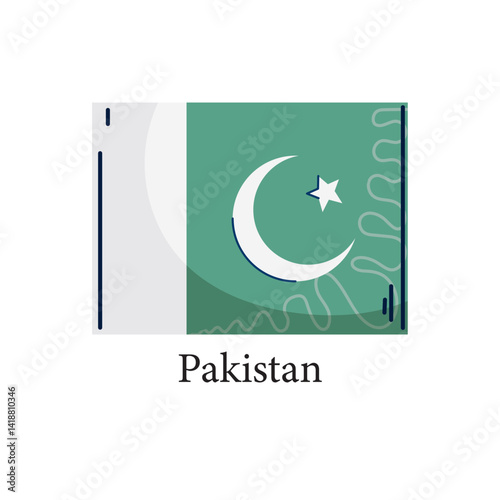 Vector illustration of the national flag of Pakistan featuring a green field with a white crescent moon and five-pointed star, and a vertical white stripe at the hoist