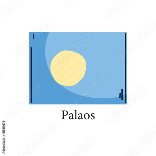 Vector illustration of the national flag of Palau featuring a light blue background with a yellow disc, representing the full moon and the peaceful culture of the island nation