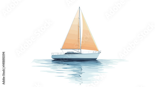 The image shows a detailed rendering of a sailboat, seemingly floating on a calm body of water against a pure white background.