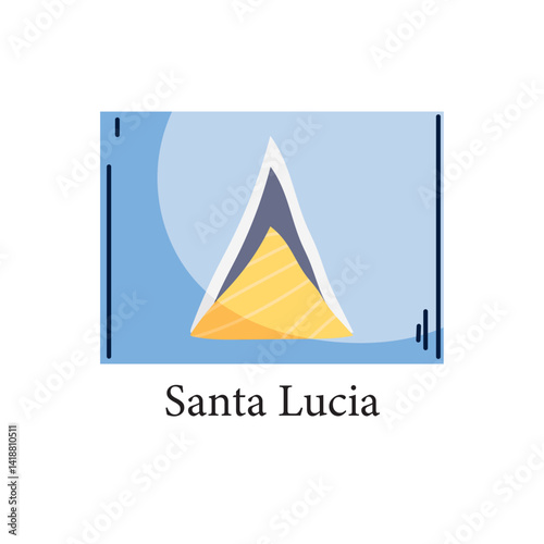 Vector illustration of the national flag of Saint Lucia featuring a cerulean blue field with a gold isosceles triangle superimposed by a white-edged black triangle in the center.
