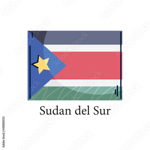 Free Download Vector illustration of the national flag of South Sudan with horizontal stripes of black, red, and green, separated by white fimbriations, and a blue triangle containing a yellow star representing uni - GFXLoad
