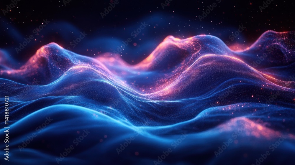 Futuristic Blue Digital Wave Flow with Glowing Particles and Network Connections Futuristic Blue Digital Wave Flow with Glowing Particles and Network Connections