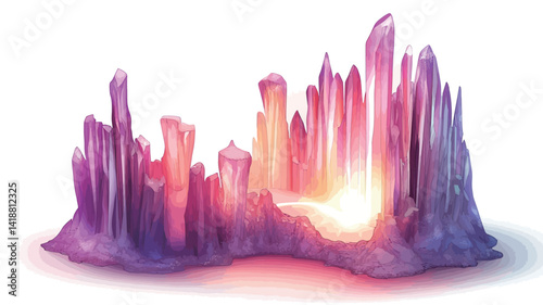 digitally rendered image depicts a fantasy cityscape made entirely of faceted crystalline structures.