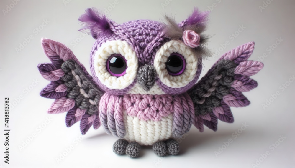 Obraz premium Cute crochet owl toy handmade craft bright colors indoor decoration soft environment