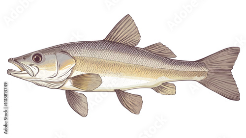 detailed illustration of a freshwater fish, set against a plain white background. The fish is shown in profile, horizontally oriented, and is light beige in color.