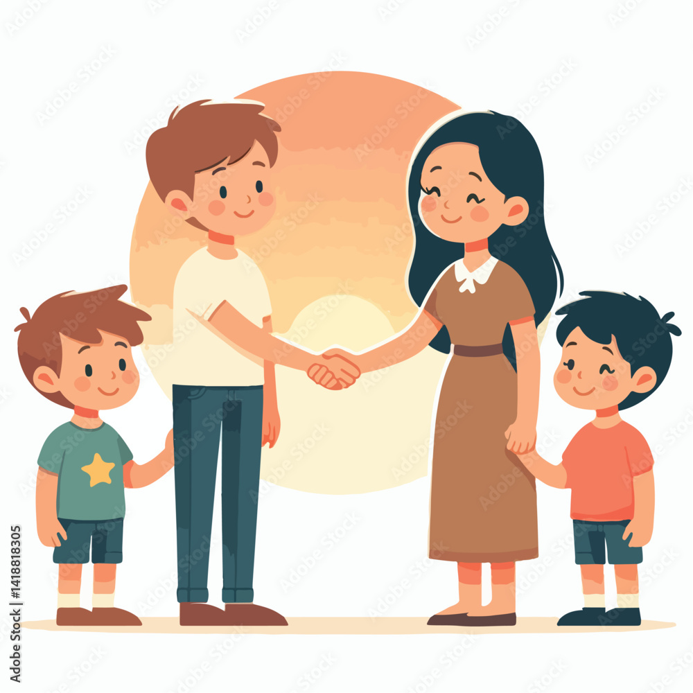 vector image of parents and small children greeting vector image of parents and small children greeting