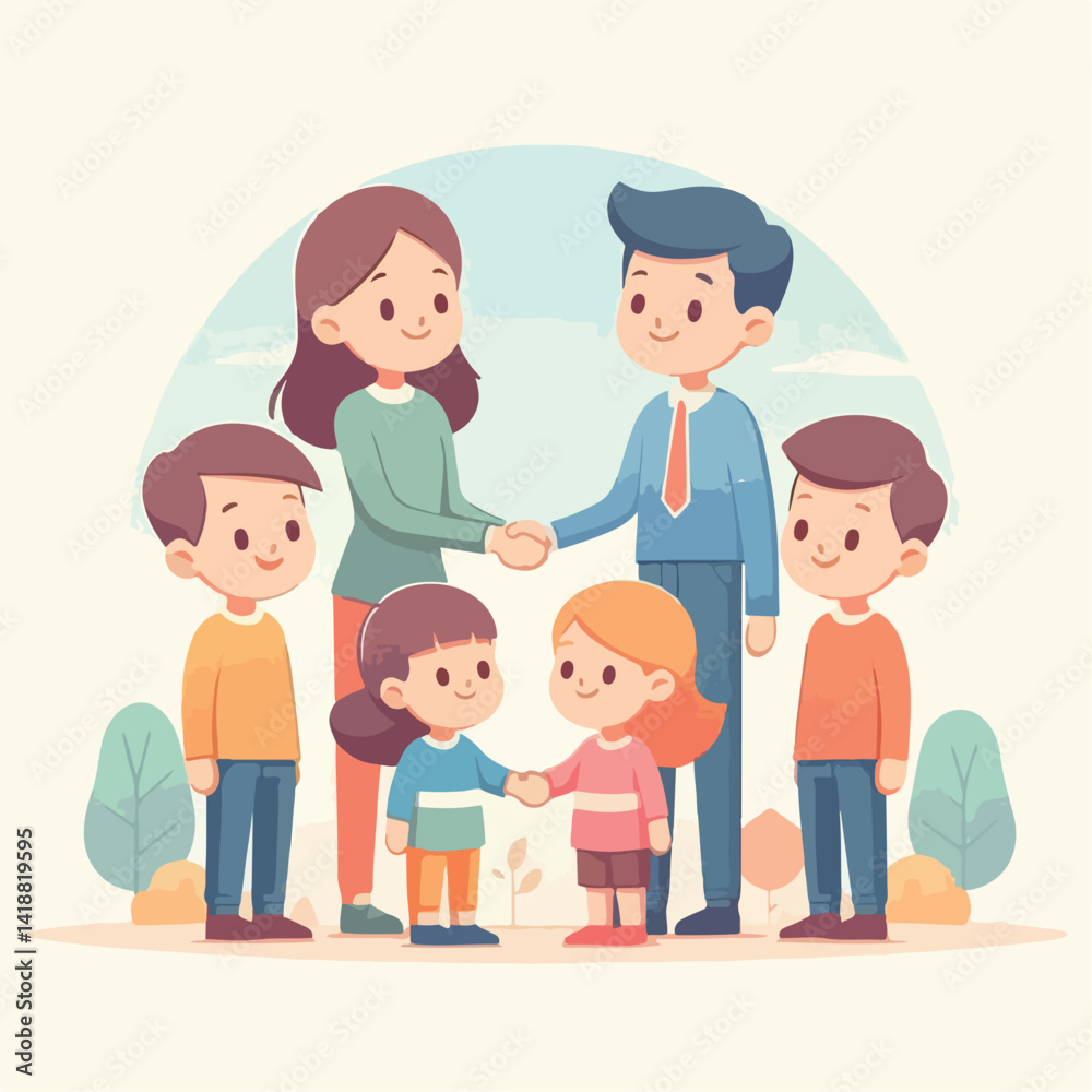vector image of parents and small children greeting vector image of parents and small children greeting