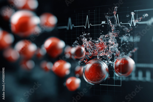 Hyperkalemia potassium diagnosis. Electrolyte treatment. Blood symptom. Kidney medical. Conceptual image of potassium ion overload in a scientific context.