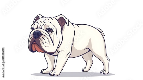 White English Bulldog Standing - Strong Dog Illustration