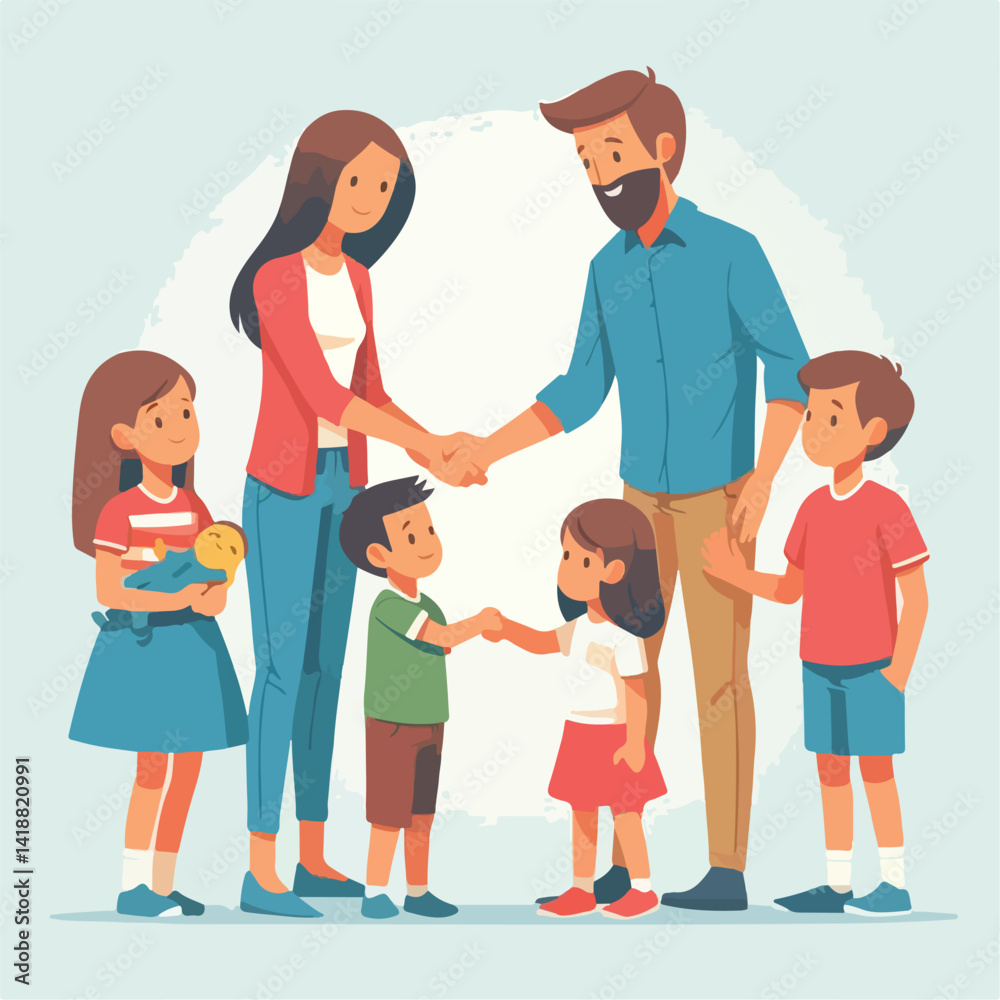 vector image of parents and small children greeting vector image of parents and small children greeting
