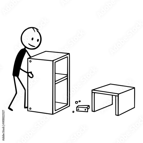 Sticky man assembling furniture