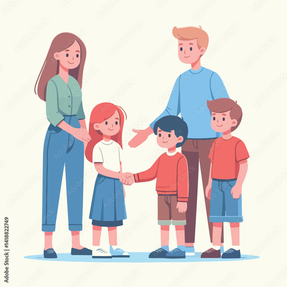 vector image of parents and small children greeting vector image of parents and small children greeting