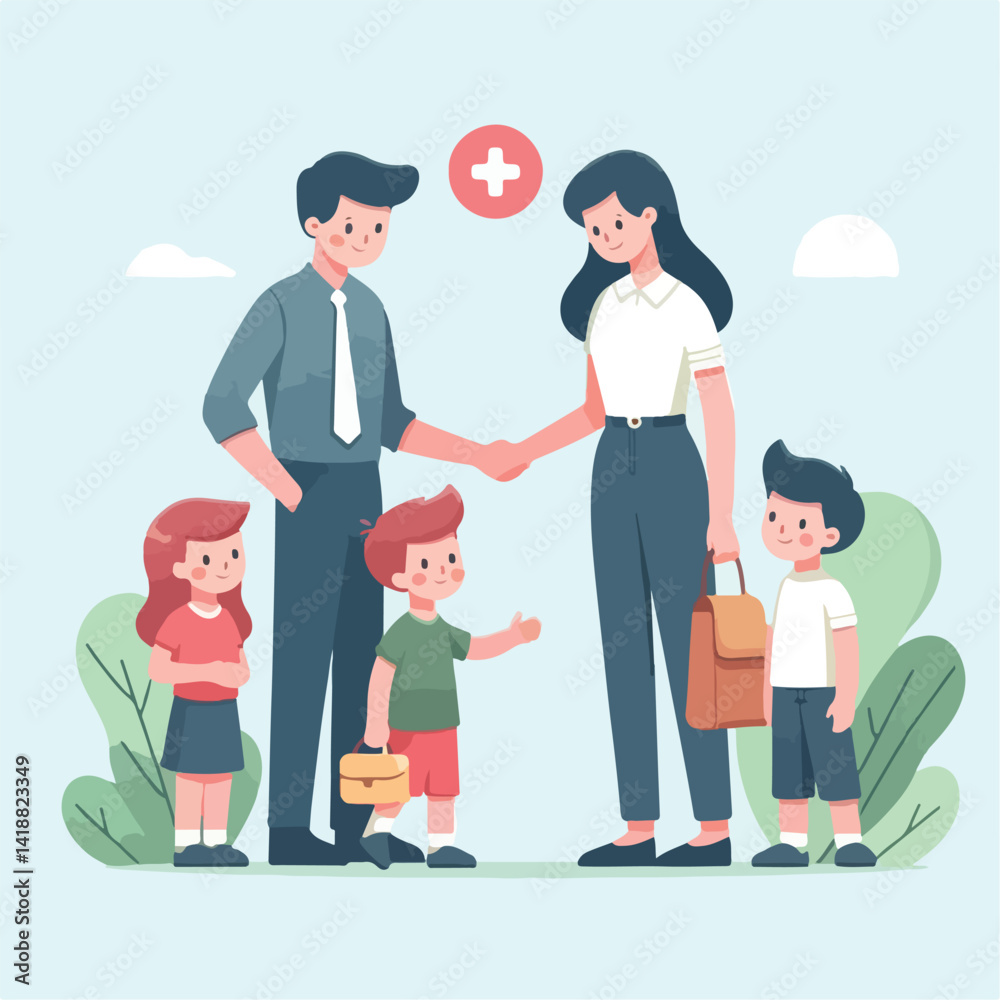 vector image of parents and small children greeting vector image of parents and small children greeting