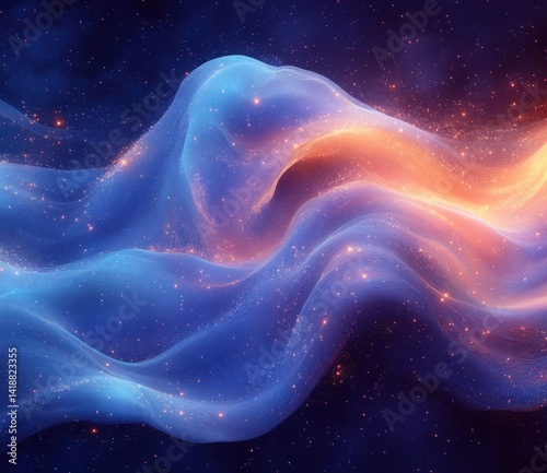 Blue abstract waves with glowing light burst background futuristic minimalistic digital art