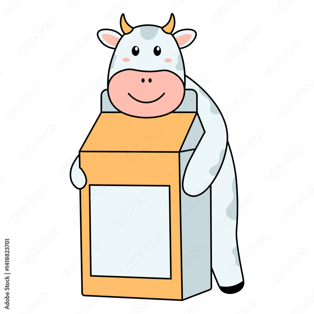 Cute Cow Illustration in Cartoon Design. Vector Character.